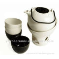 blue and white ceramic tea set with warmer